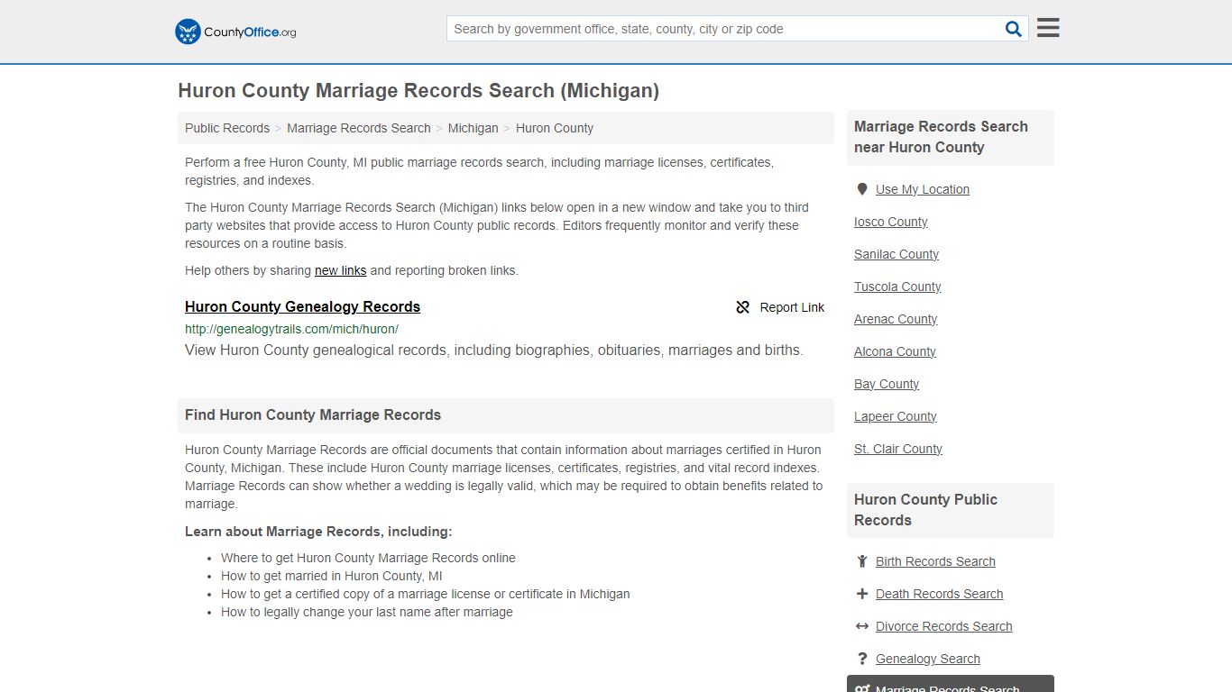 Huron County Marriage Records Search (Michigan) - County Office