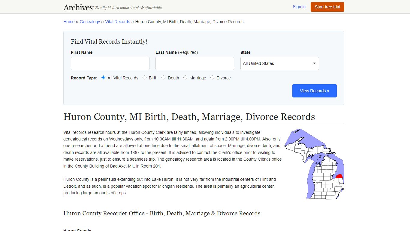 Huron County, MI Birth, Death, Marriage, Divorce Records - Archives.com