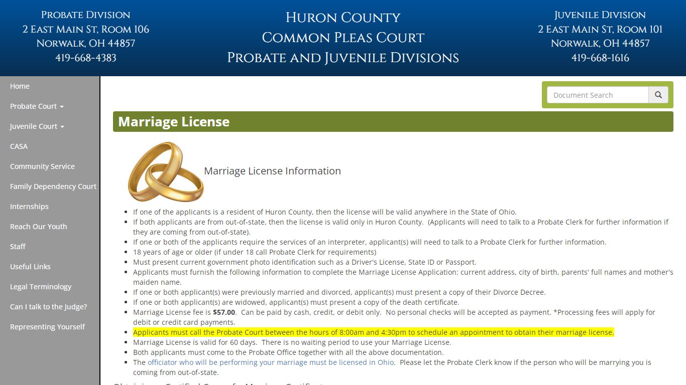 Marriage License - Huron County Probate and Juvenile Court