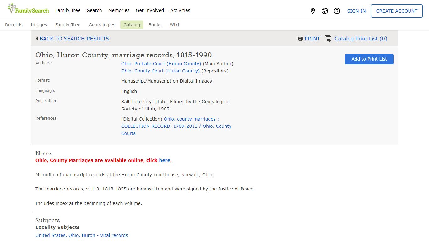 Ohio, Huron County, marriage records, 1815-1990 - FamilySearch